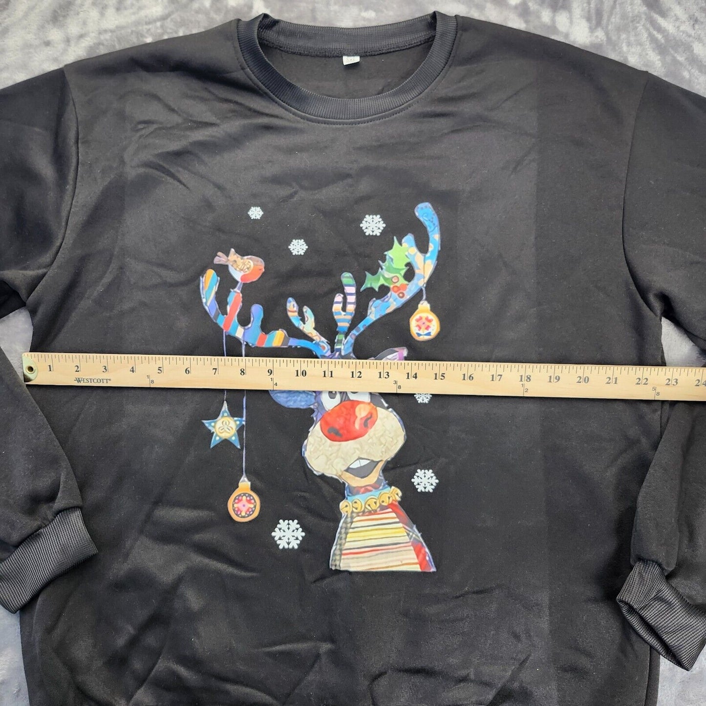 Christmas Sweatshirts Tops Cute Printed Christmas Long Sleeve Size 3XL Black