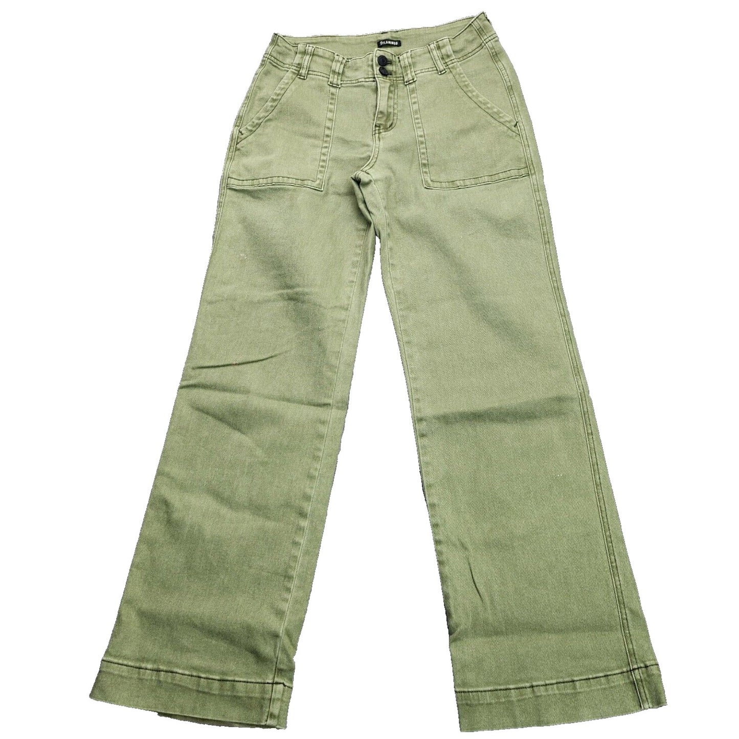 Flamingals Women's High Waisted Flared Leg Green Jeans Size Small