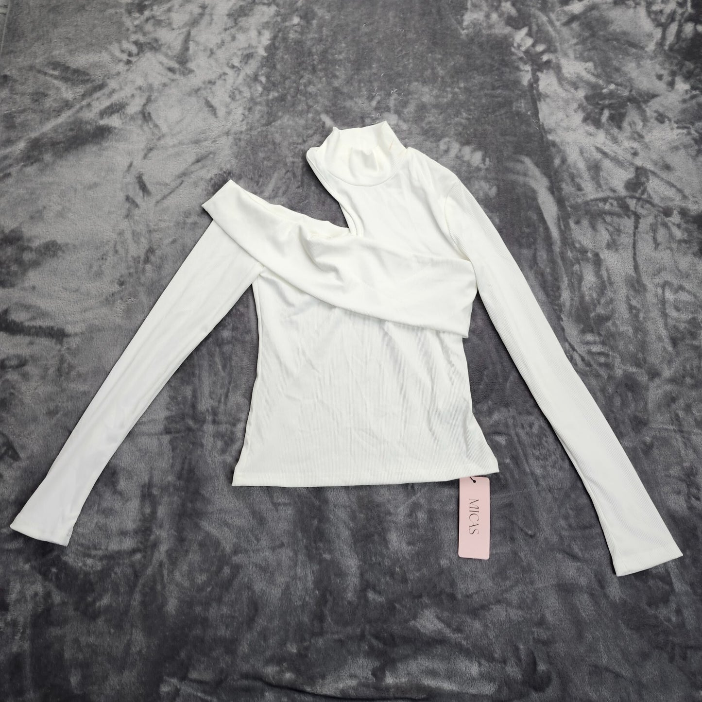MICAS Womens Solid Asymmetrical Long-Sleeve Top Small