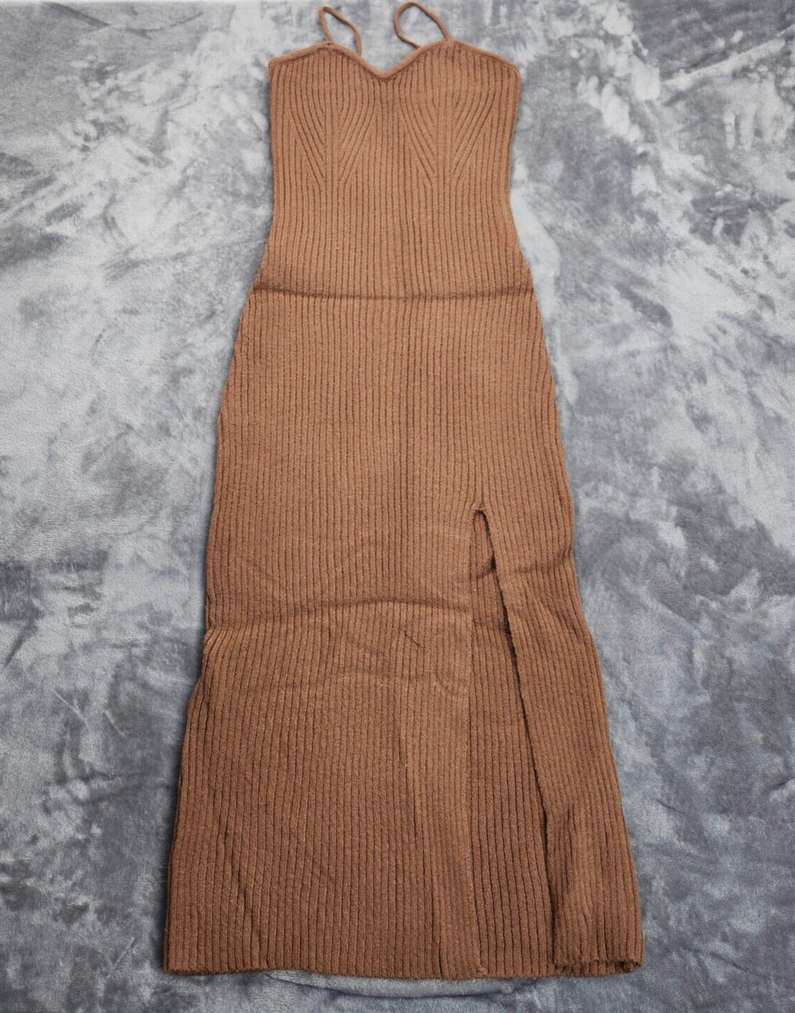 CIDER Womens Knit Solid Cami Split Midi Dress & Shrug Brown XL