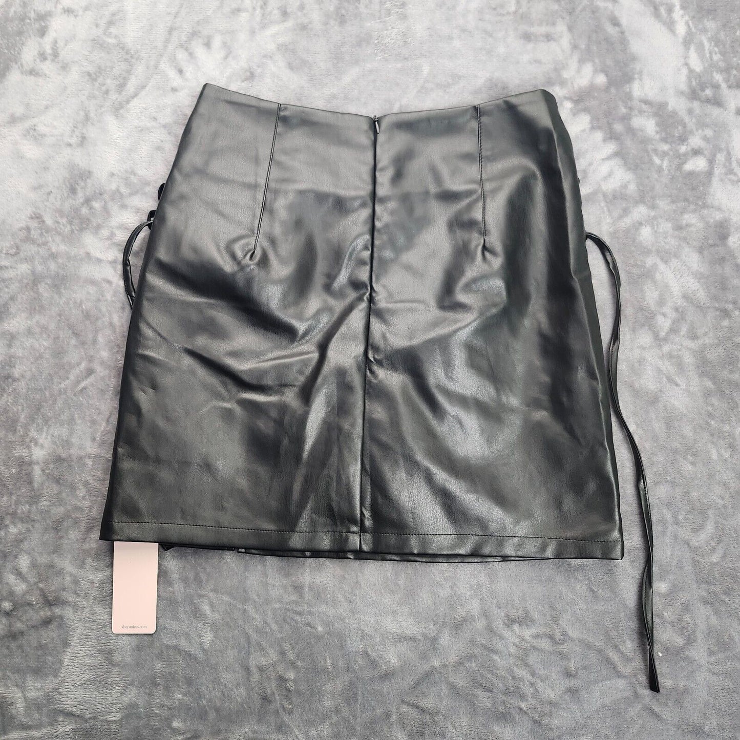 MICAS Womens Black Faux Leather Mini Skirt with Ties Size Large