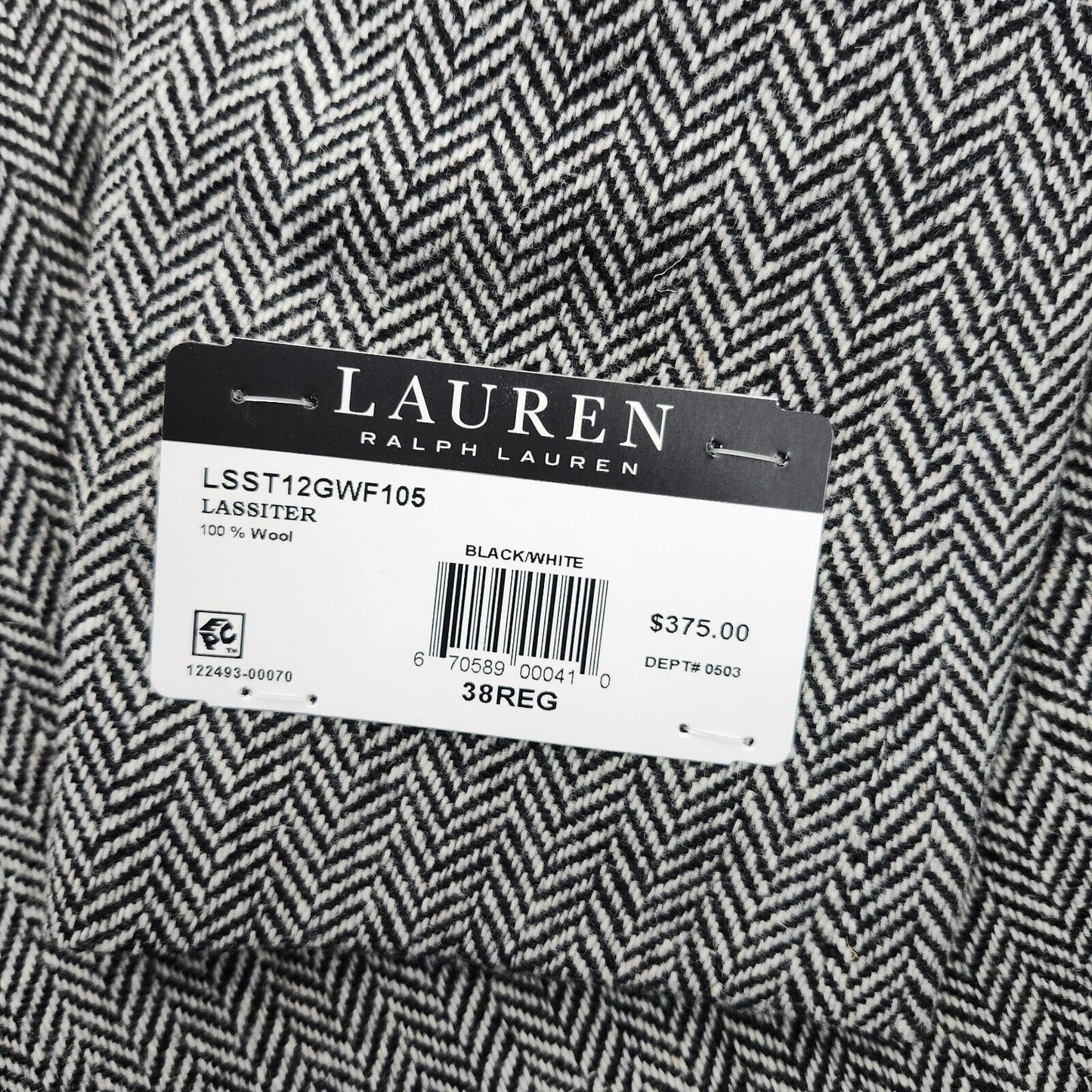 Lauren Ralph Lauren Classic-Fit Wool Suit Jacket Black/White Herringbone 38R NWT