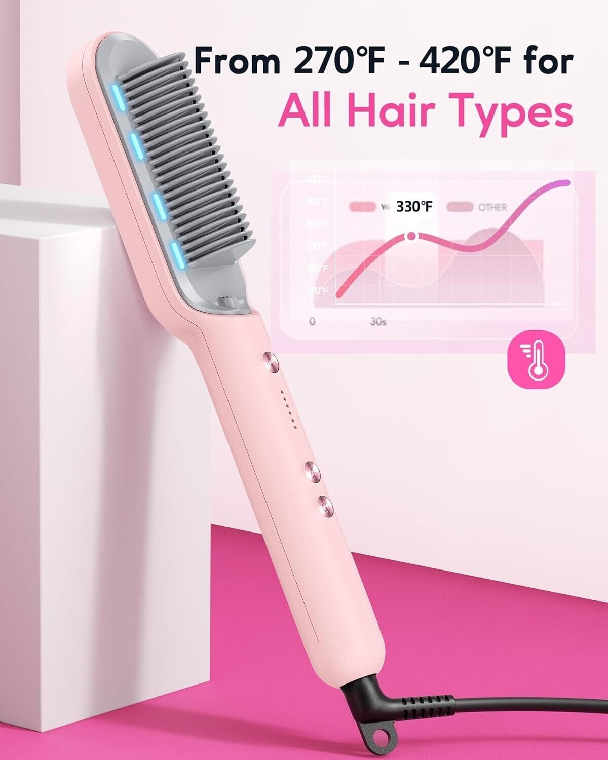 Wavytalk Professional Salon Hair Straightener Brush Model 375 Pink