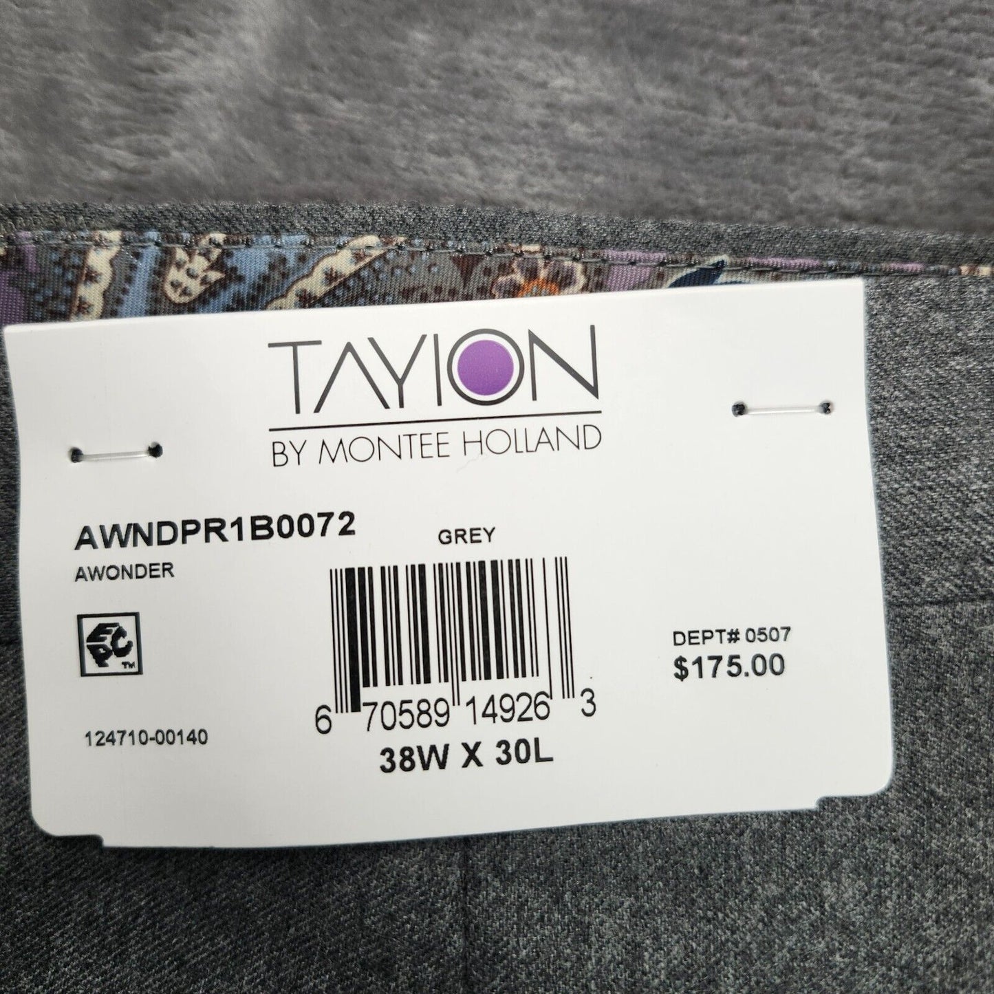 NWT Tayion By Montee Holland Mens Classic-Fit Wool-Blend Dress Pants 38W x 30L