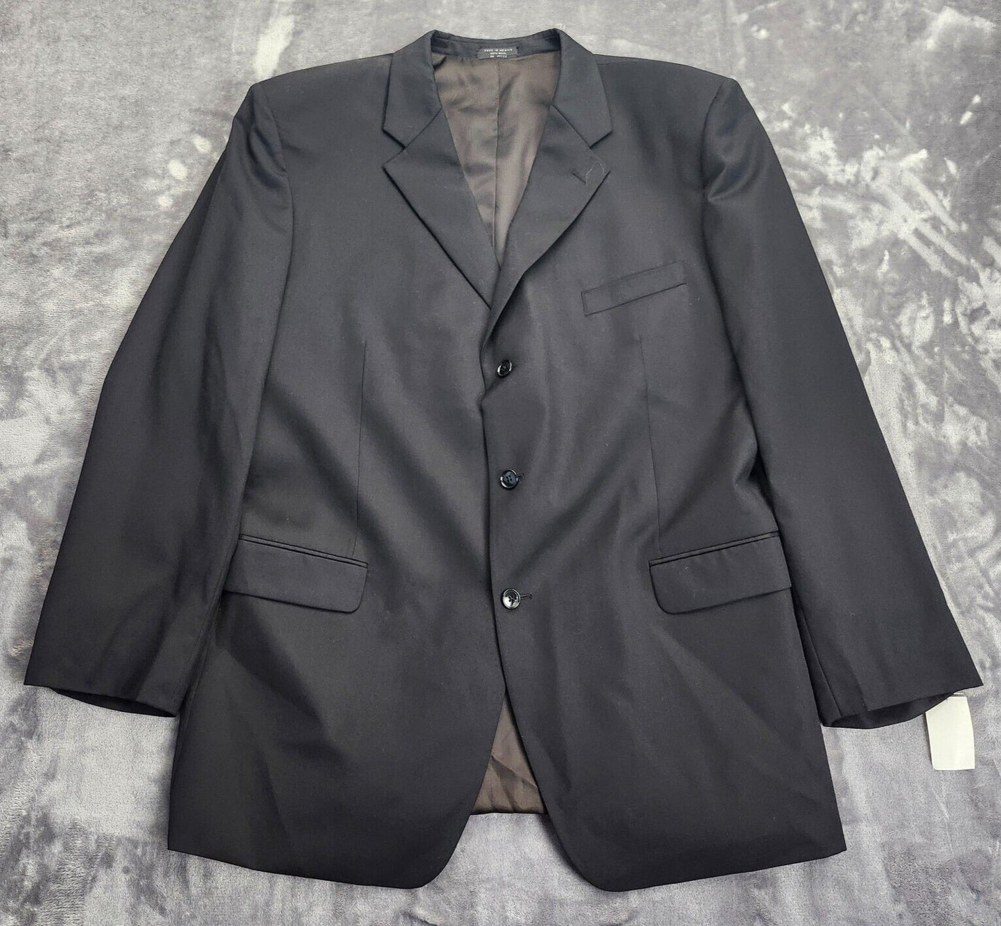 Men's 100% Wool Black Suit Set Notch Lapel Jacket Size 48 Long, Pants 36w