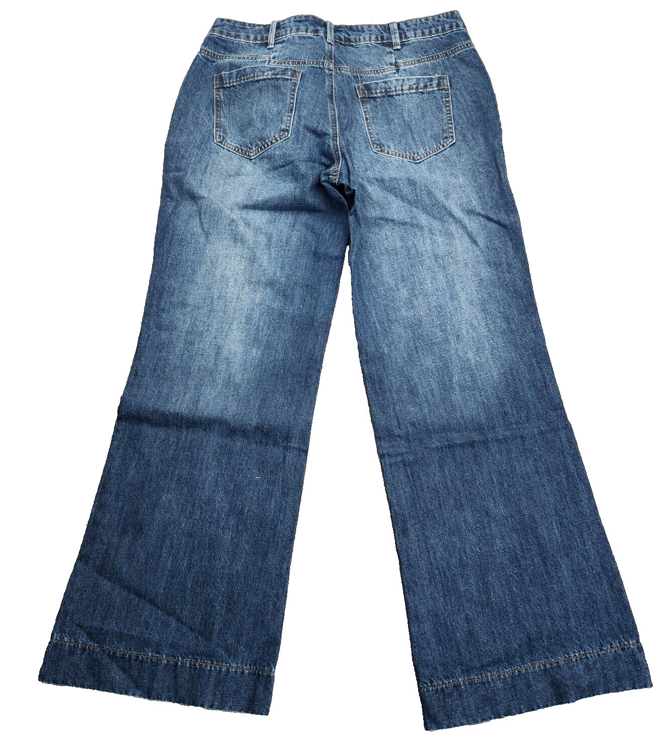 NWT Flamingals Women's Straight Wide Leg Faded Blue Jeans Size Large