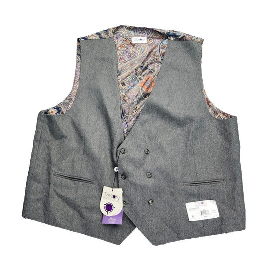 TAYION By Montee Holland Mens Gray Wool Blend Paisley Vest Pike Stitching 2XL