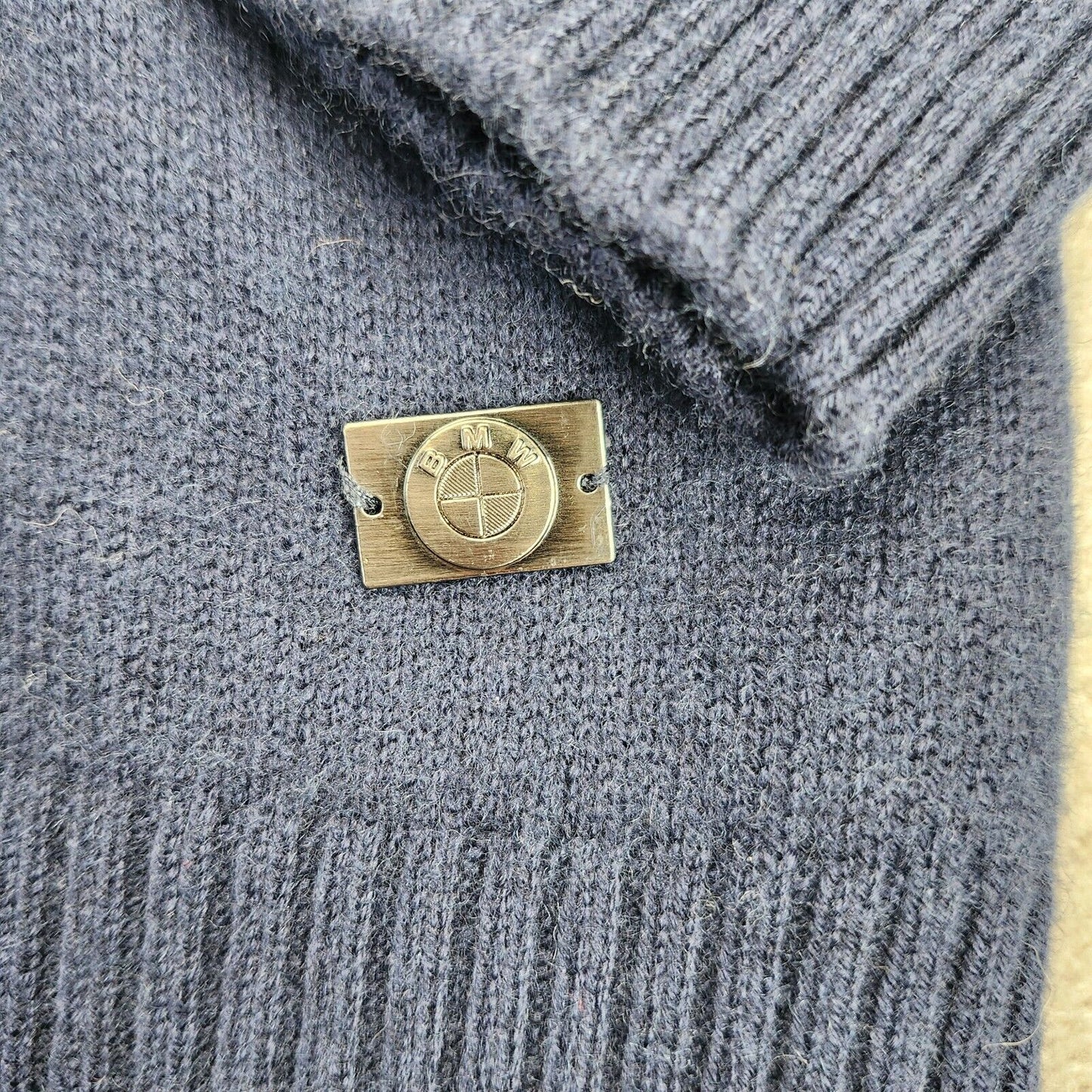 BMW Mens Navy Blue Knit Zipup Sweater Size Small