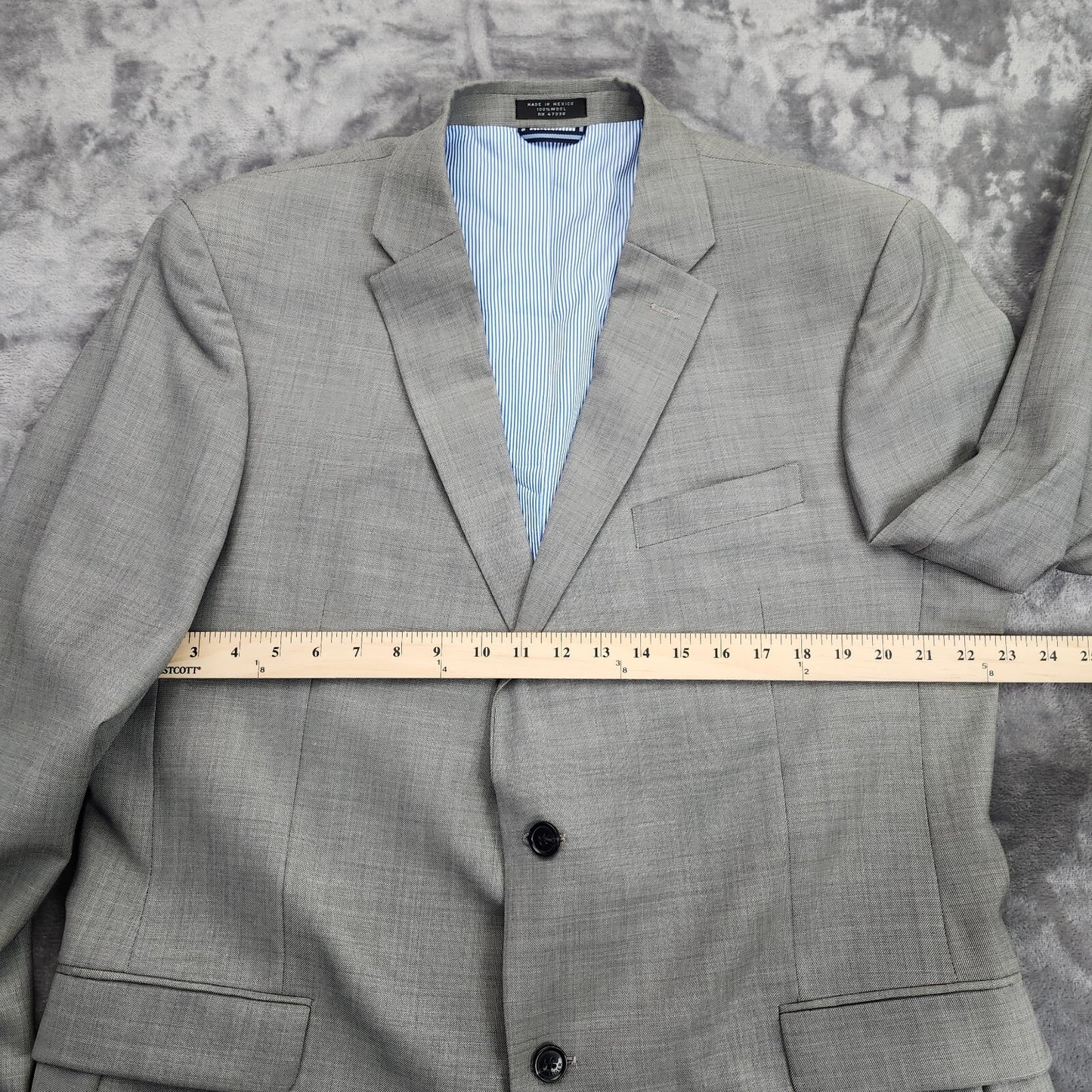 Tommy Hilfiger Men's Gray Blazer Sport Coat Suit Jacket Long 46 100% Wool