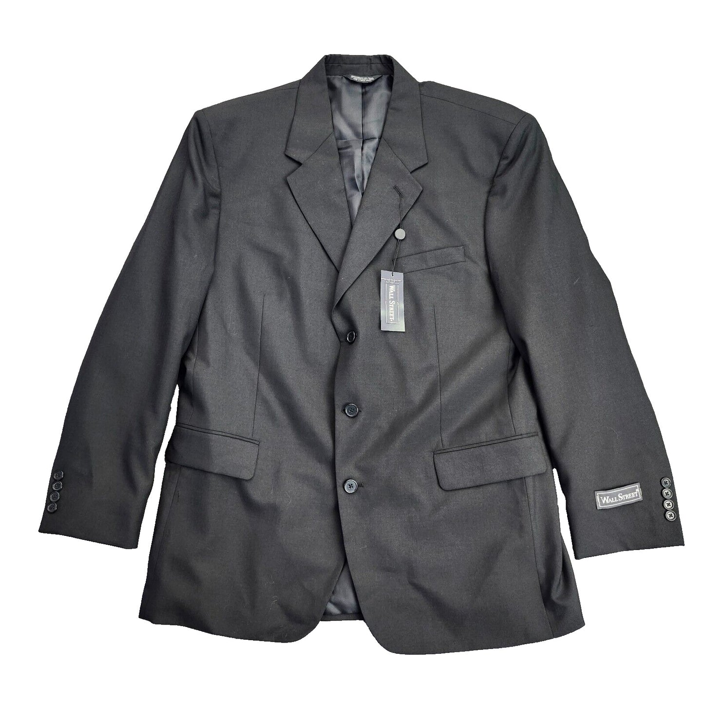 NWT Wall Street Mens Blazer Black 44 Long Polyester/Wool Blend