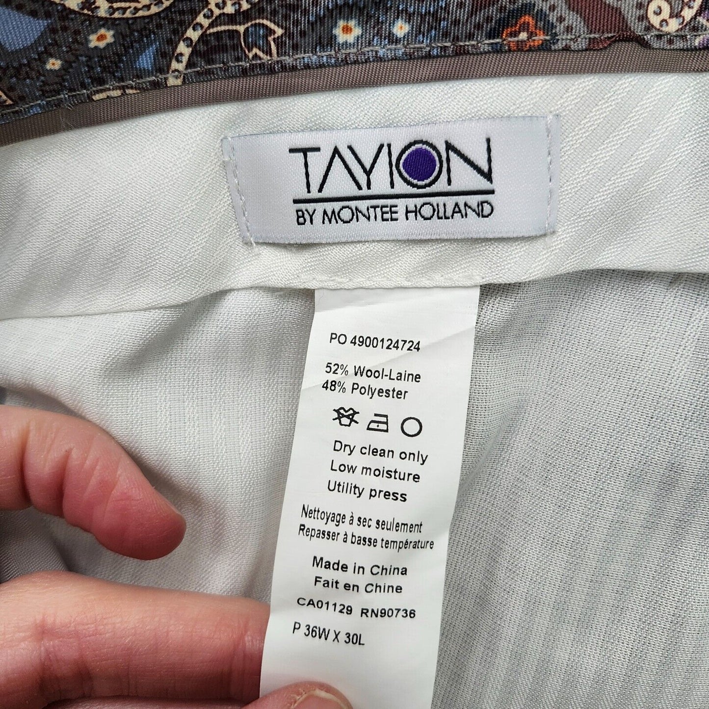 Tayion By Montee Holland Mens Classic-Fit Wool-Blend Dress Pants 36W x 30L