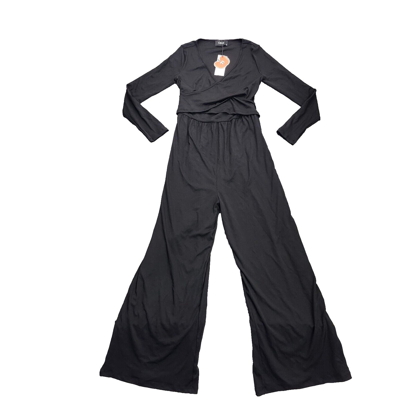 CIDER Womens Solid V-neck Wide Leg Jumpsuit Black size Medium