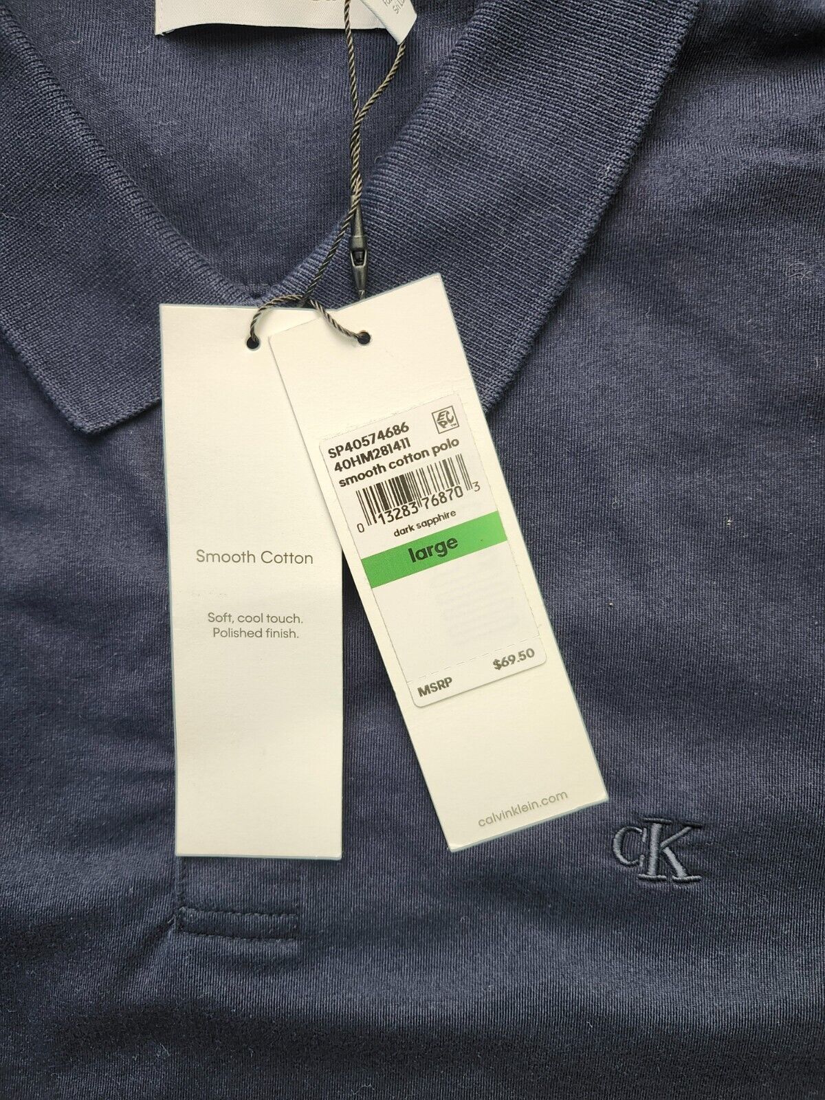 Calvin Klein Mens Monogram Logo Polo Shirt Blue Large