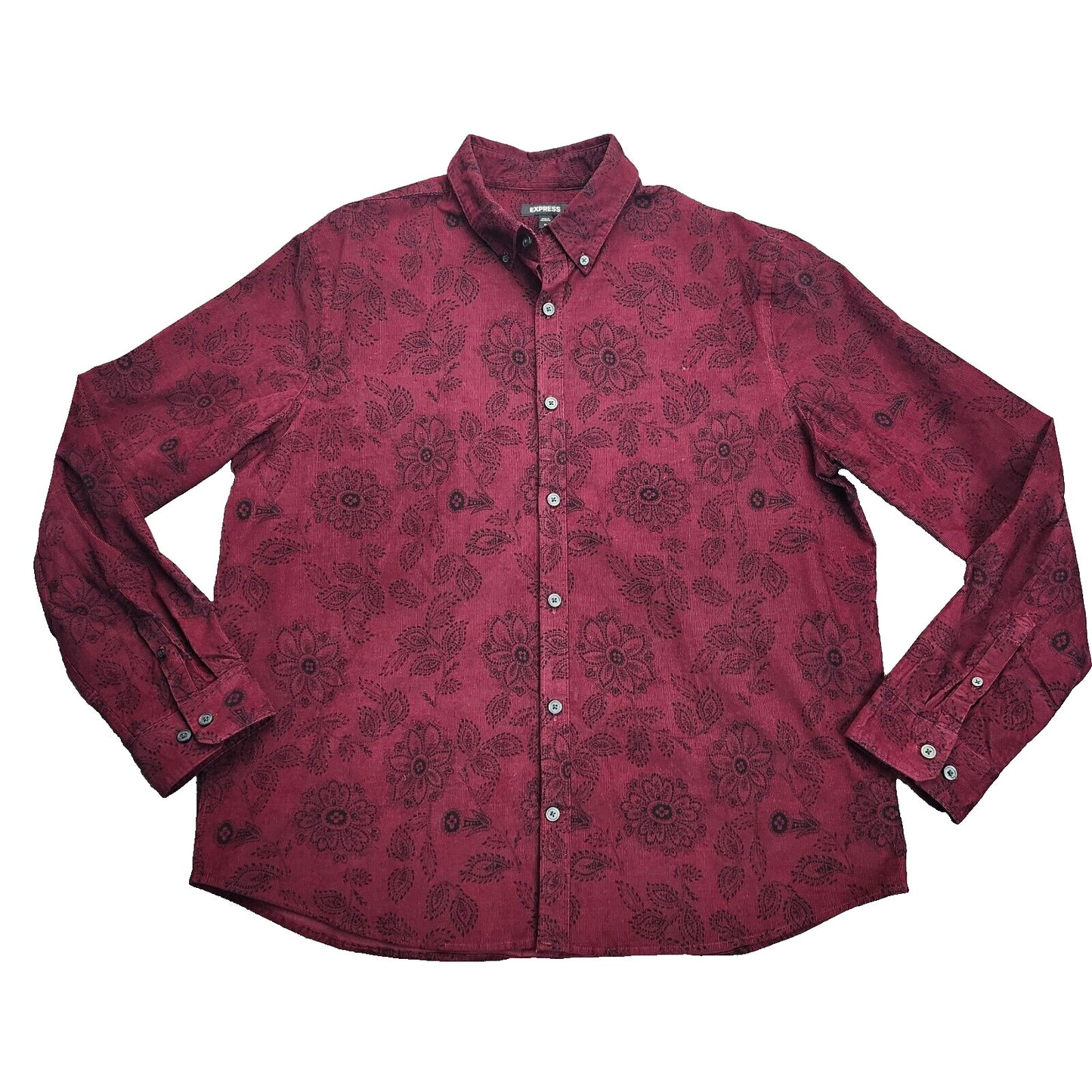 EXPRESS Men's Dress Shirt Long Sleeve button down Floral Burgundy Size XL