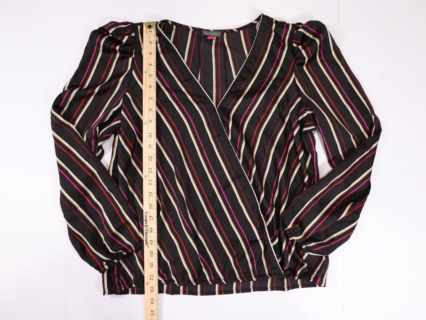 Vin Camuto Womens Black Red and Gold Blouse Holiday Hues Size L
