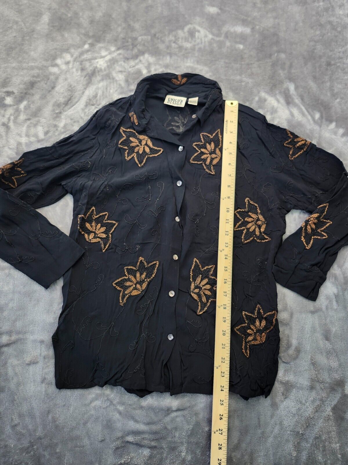 Chico's Design Size 2 Multicolor Long Sleeve Button Embroidered Blouse