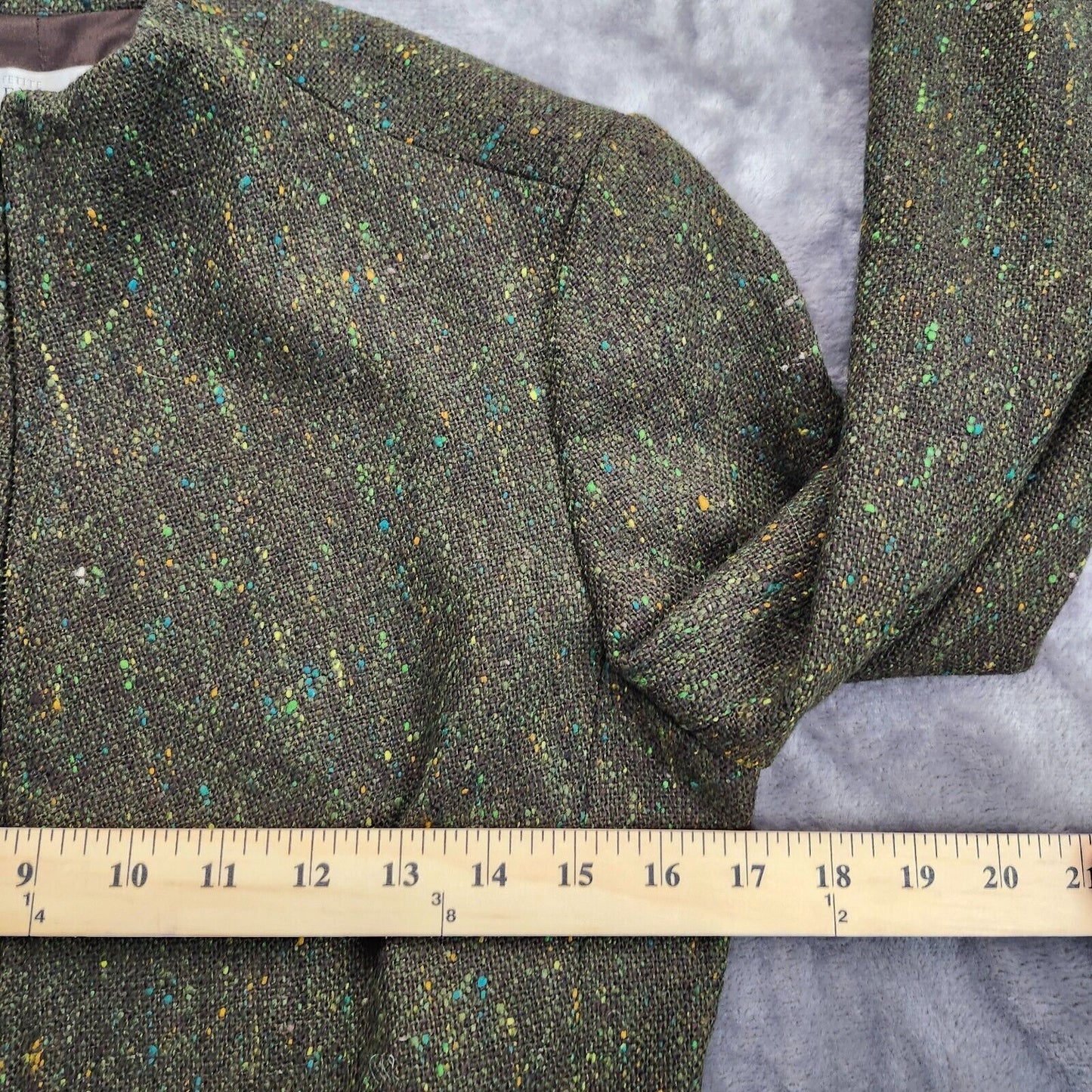 ANNE KLEIN Women's Green Flecked 100% Wool Zip Up Jacket Size 6P