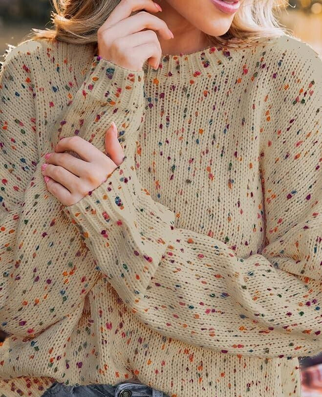 CUPSHE Womens Pullover Sweater Rainbow Pom Ribbed Knit Long Sleeve Fall XXL