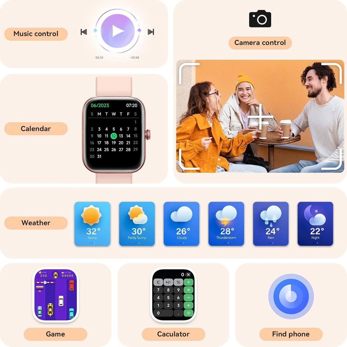 Smart Watch for Men Women, Bluetooth Call, Alexa Built-in 1.8, PINK