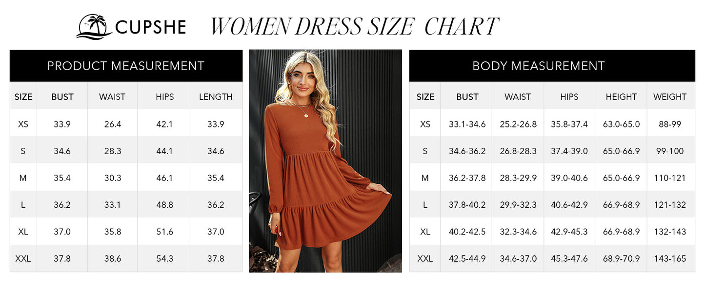 CUPSHE Women's Knitted Dresses Casual Long Sleeve Crew Neck Flowy Tiered XXL
