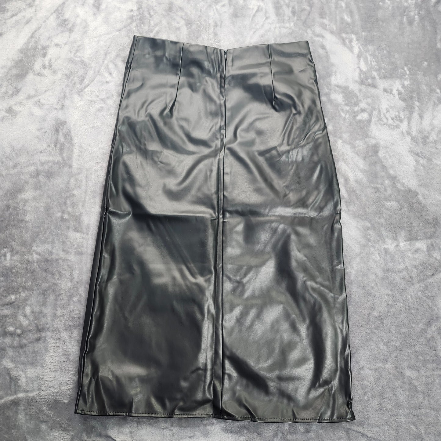 MICAS Womens High Waist Asymmetric Split Faux Leather Midi Skirt Medium