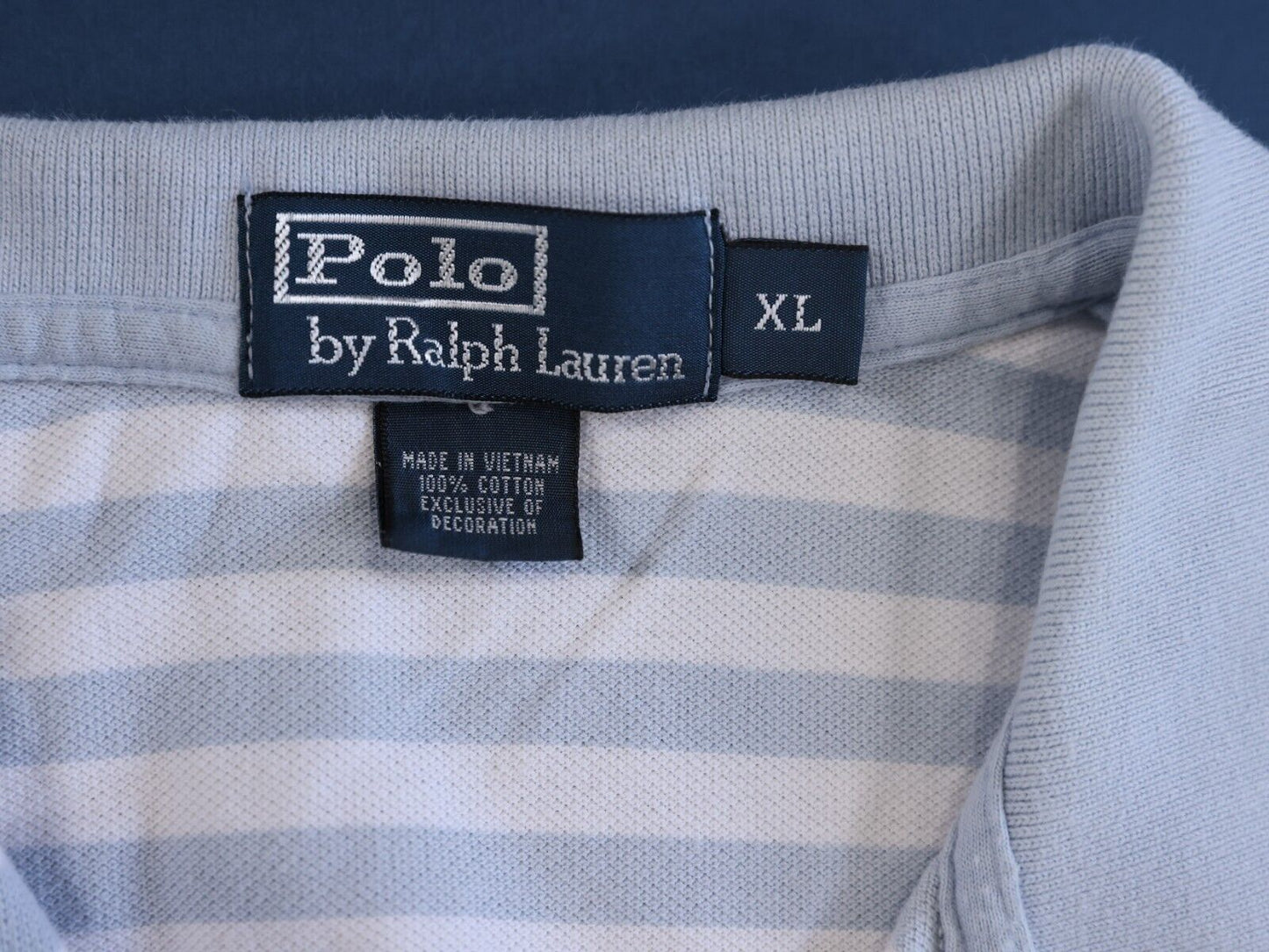 POLO RALPH LAUREN MENS CUSTOM FIT POLO SHIRT XL BLUE STRIPED COTTON