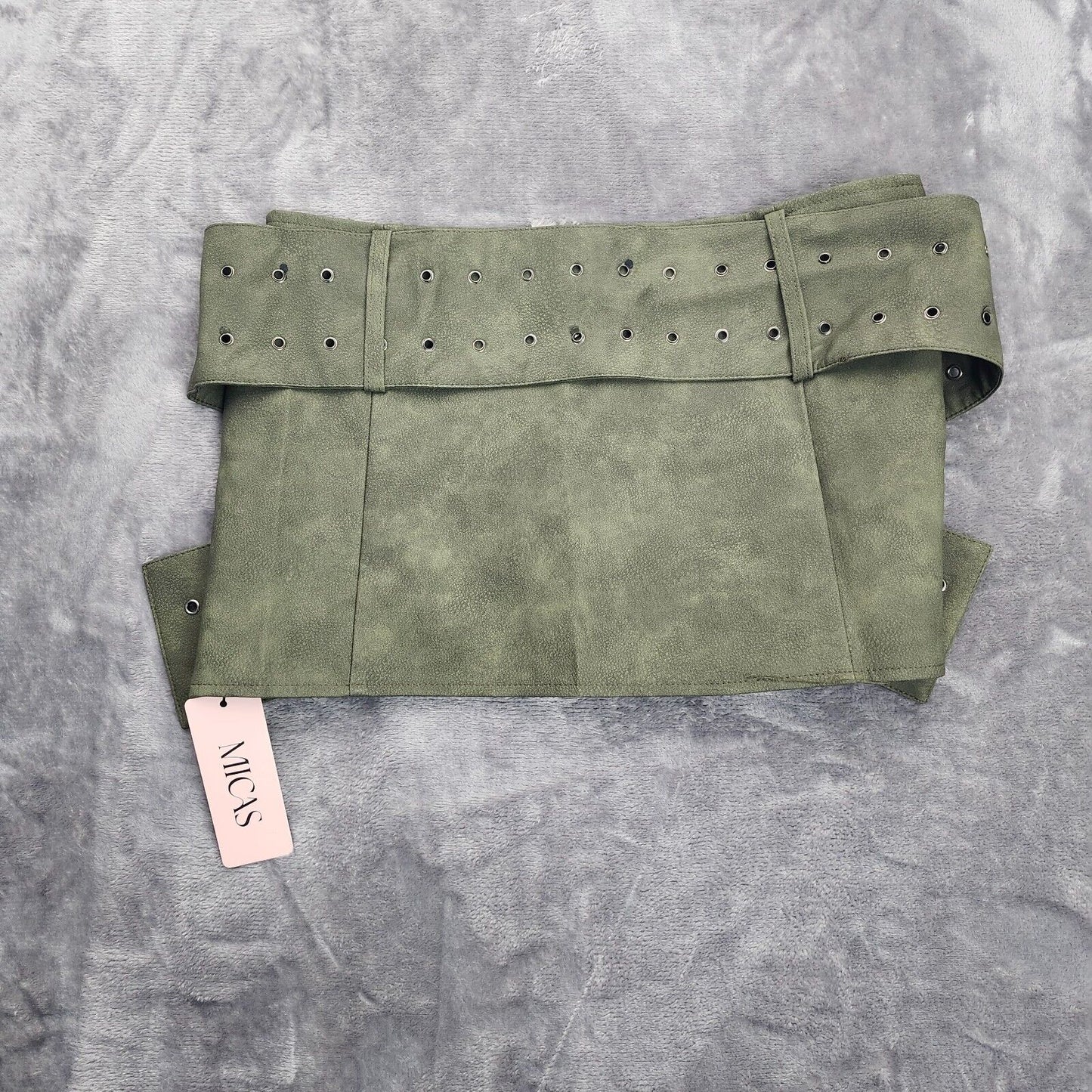 MICAS Women's Faux Leather Green Crossover Belt Mini Skirt Medium
