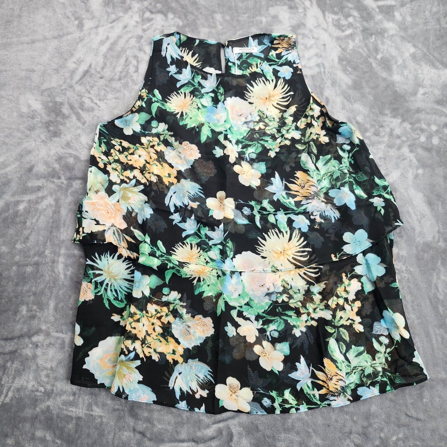 Womens Floral Tank Top 3 Tier Ruffle Blouse Size Large