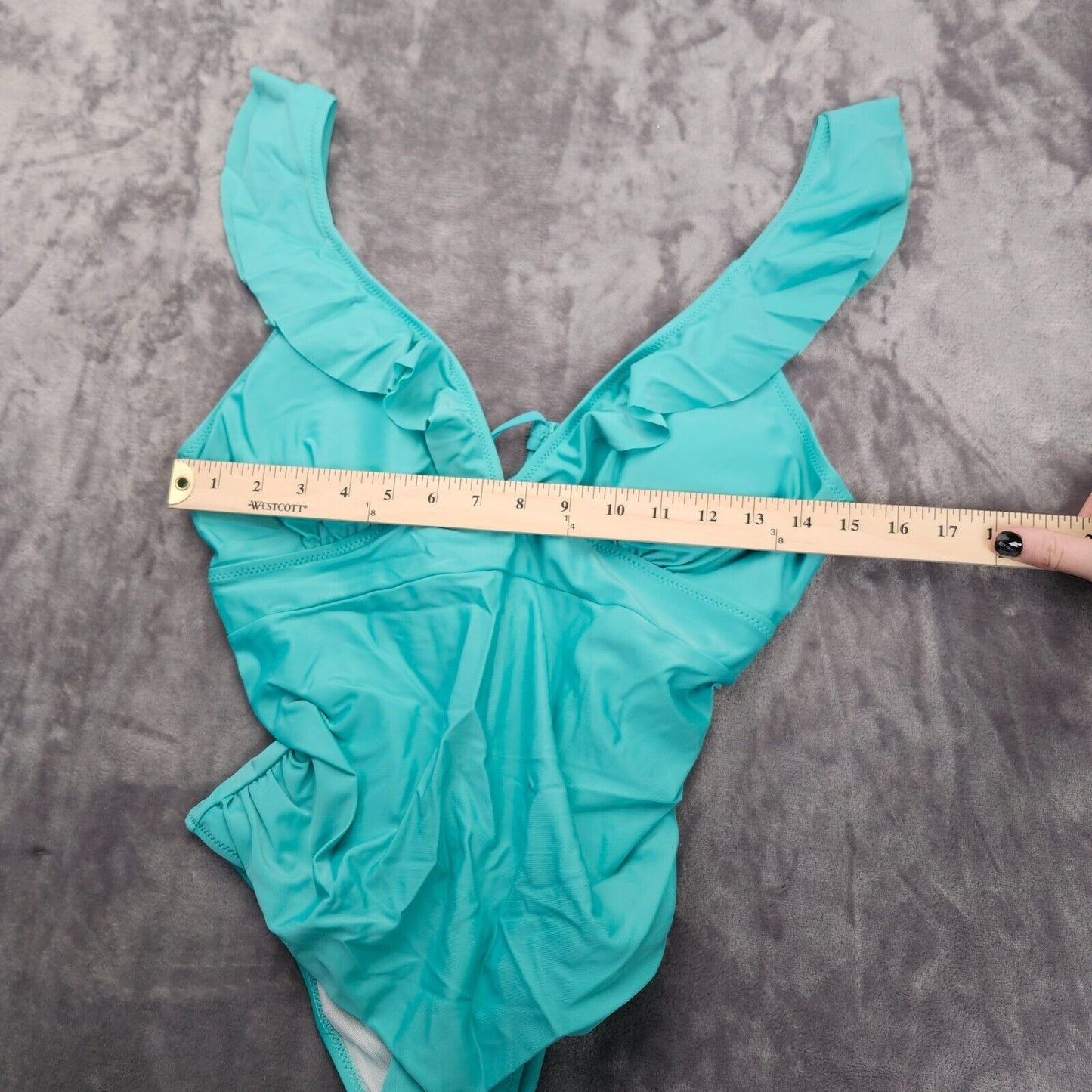 Women's Ruffle One Piece Swimsuit V Neck Bathing Suit Blue Large