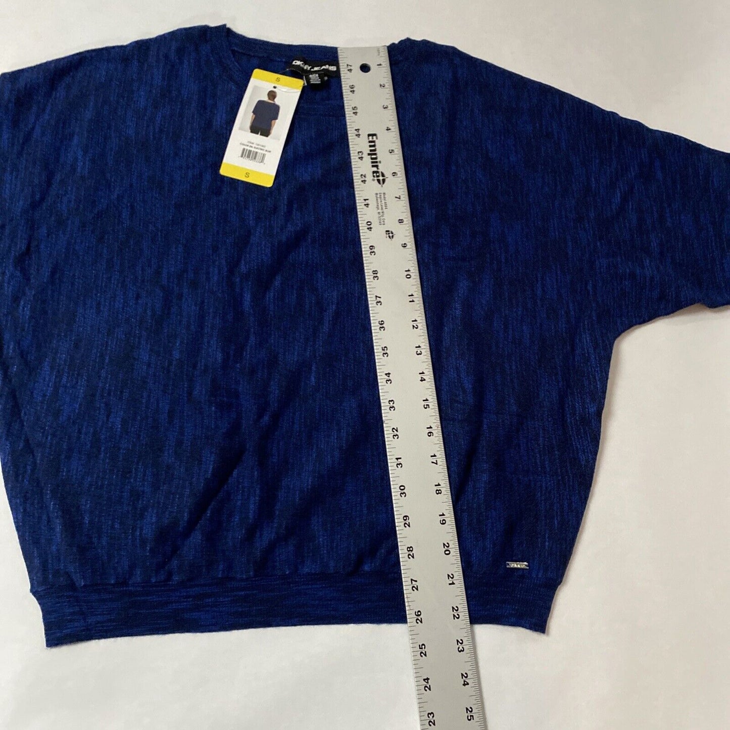 DKNY Jeans Shirt Top Women SMALL Electric Blue Marled Knit Pullover Short Sleeve
