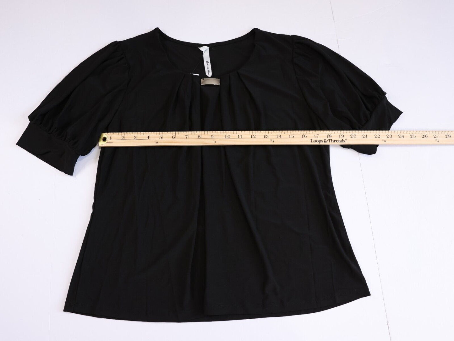 NY Collection Women's Double Flutter Sleeve Swiss Dot Top (Black, Petite Large)