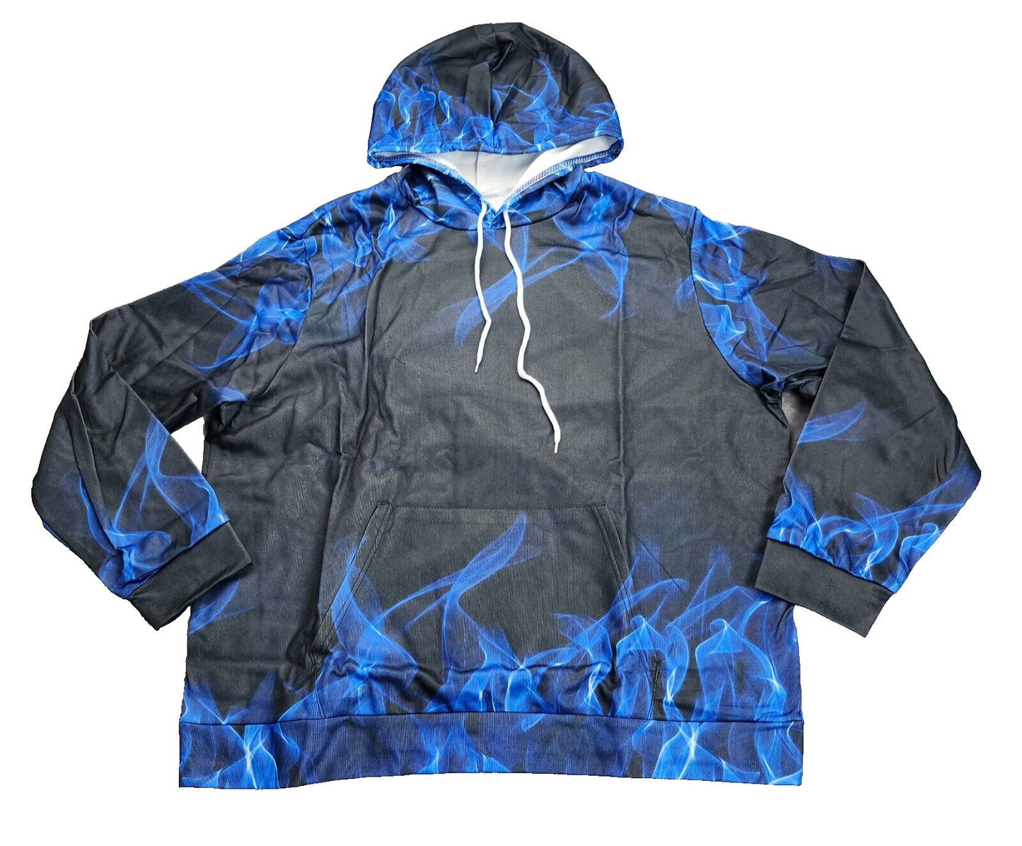 Men’s Flame 3D Printing Hoodie Sweatshirt, Unisex Pullover Hoodie Blue 4XL