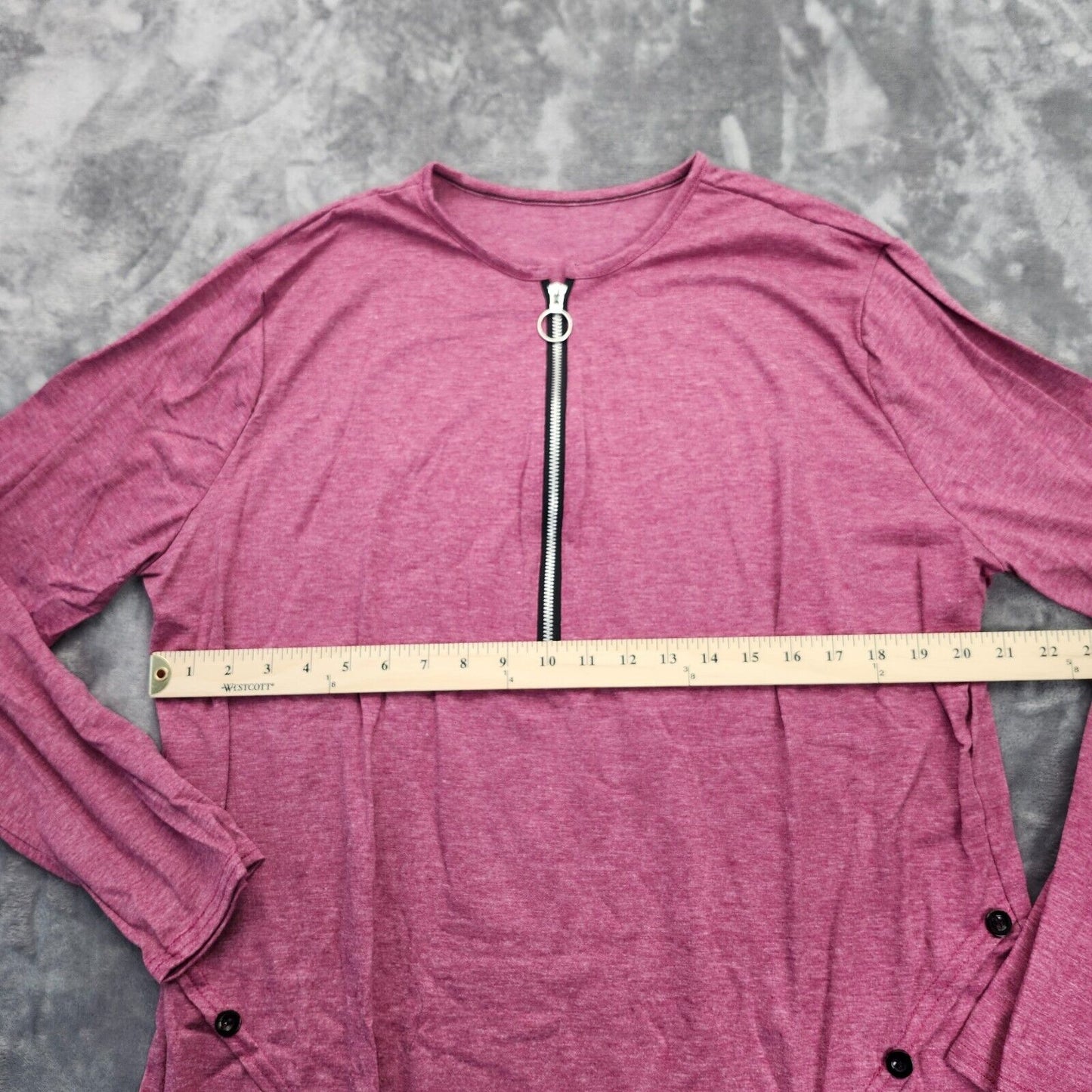 Womens 1/4 Zip Long Sleeve Shirt with buttons Pink Size 2XL