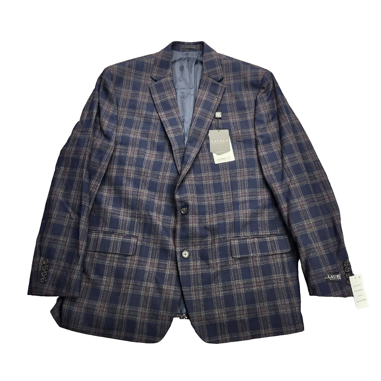 Lauren Ralph Lauren Polyester Blue Plaid Suit Jacket Blazer 48L NWT