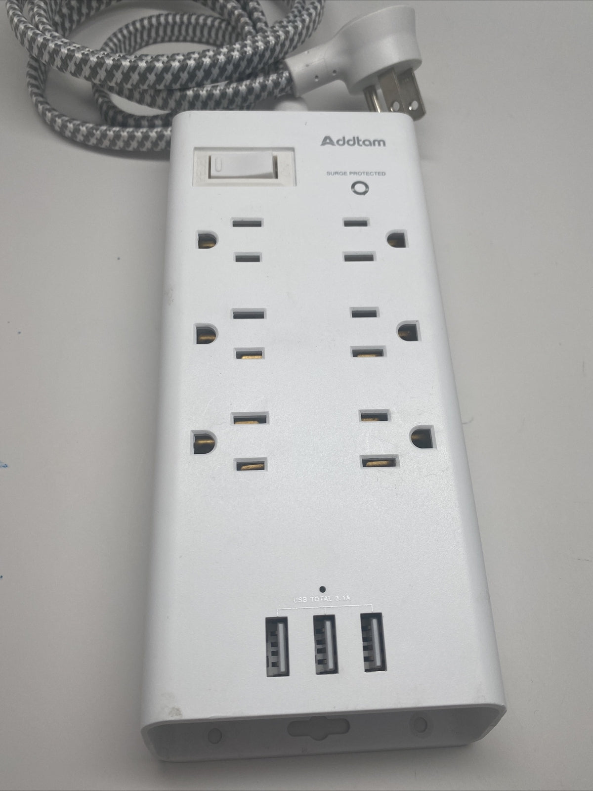 Addtam Surge Protector 6 Outlet 3 USB White