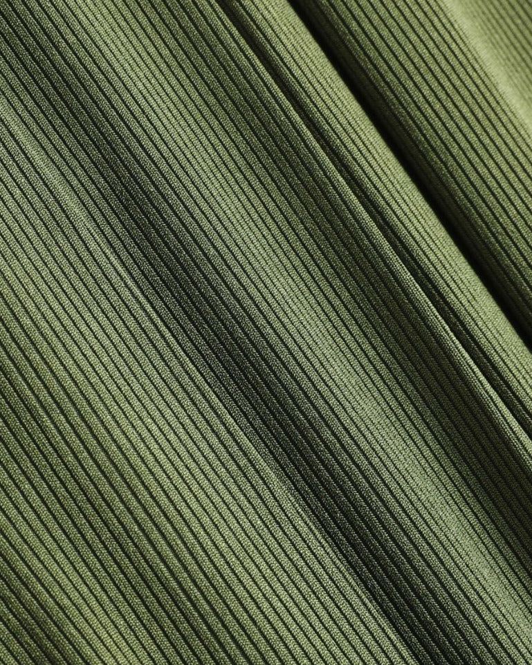 Cider Solid Elastic Waist Pocket Wide Leg Pants Green - Size L