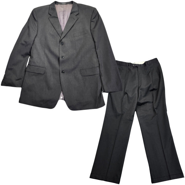 Men's Black 100% Wool Suit Set Jacket 48L Pants 36x32