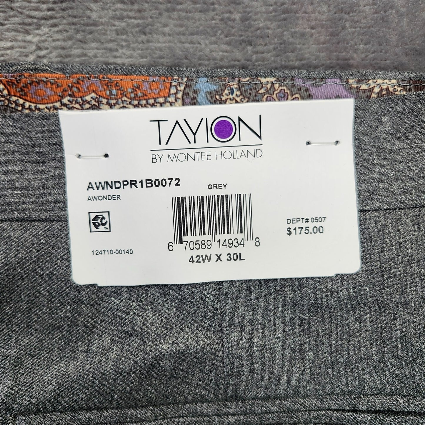Tayion By Montee Holland Mens Classic-Fit Wool-Blend Dress Pants 42W x 30L Grey