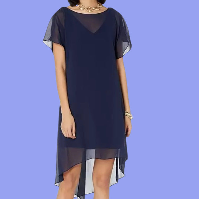 NWT adrianna papell chiffon overlay dress navy size XS