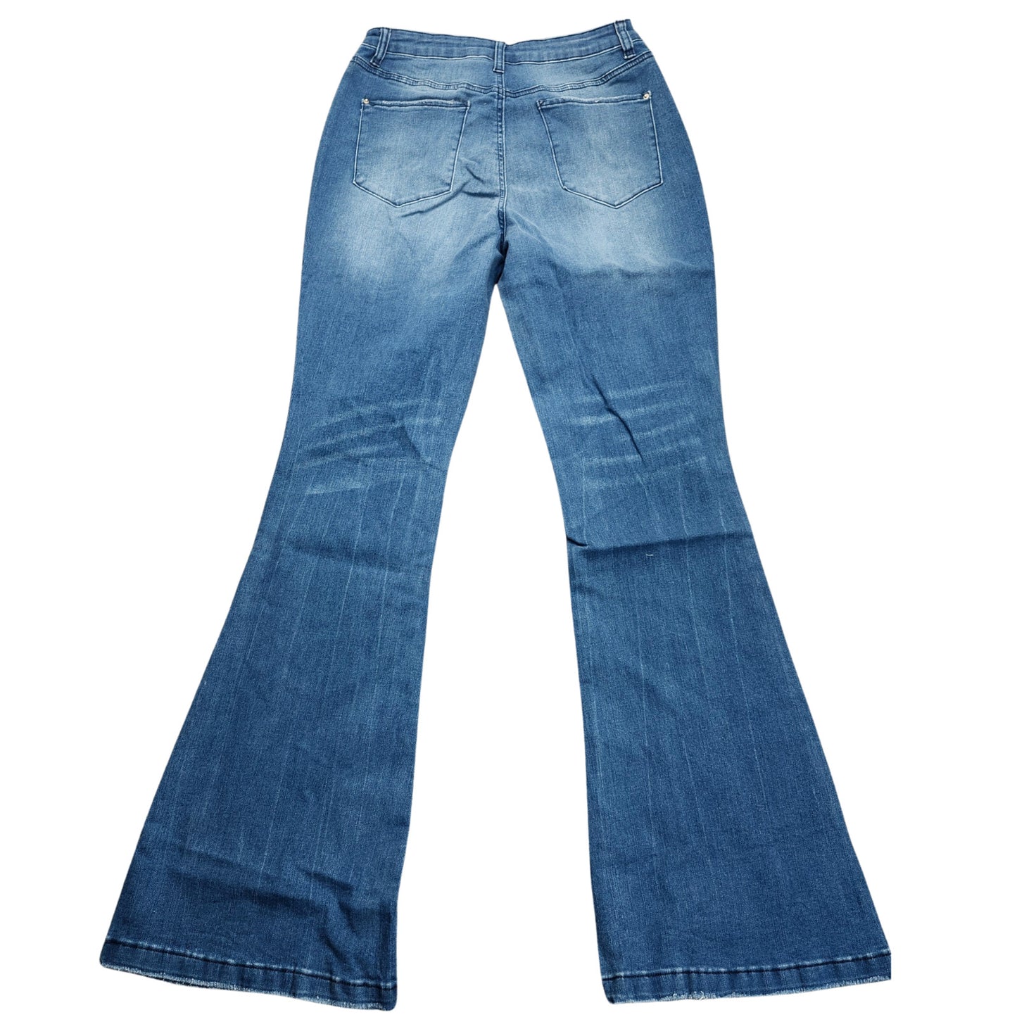 Flamingals Womens High Rise Distressed Flared Denim Jeans Large