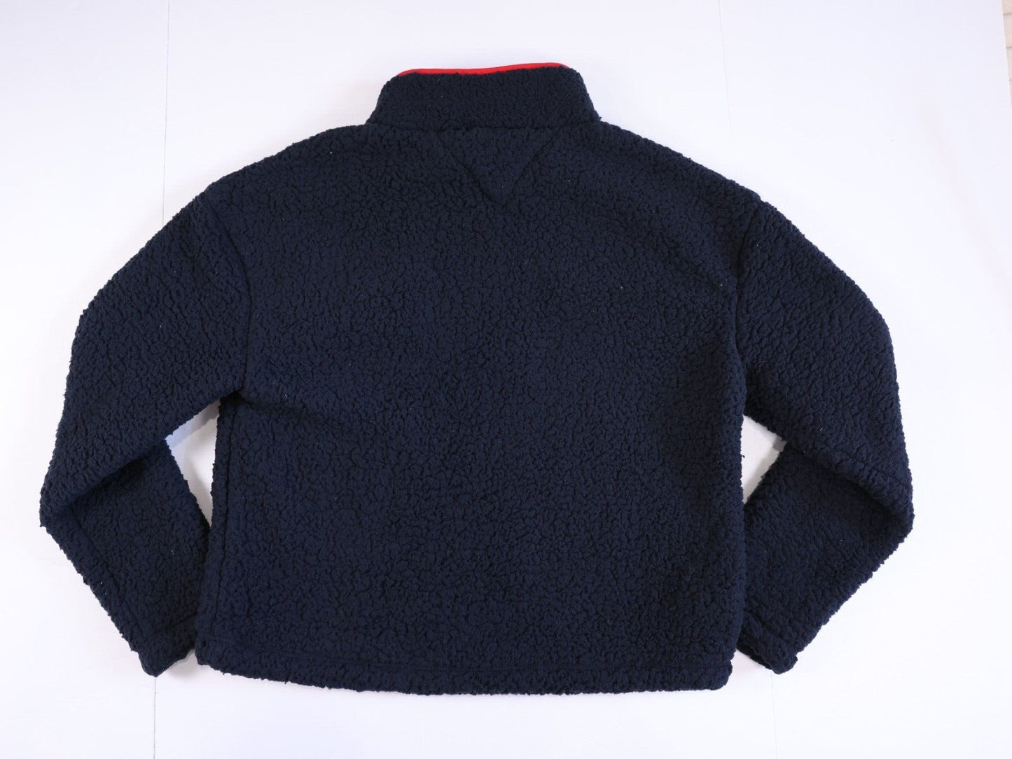 $99 Womens Tommy Jeans Hilfiger Logo Pocket 1/4 Snap Fleece Sherpa Pullover M