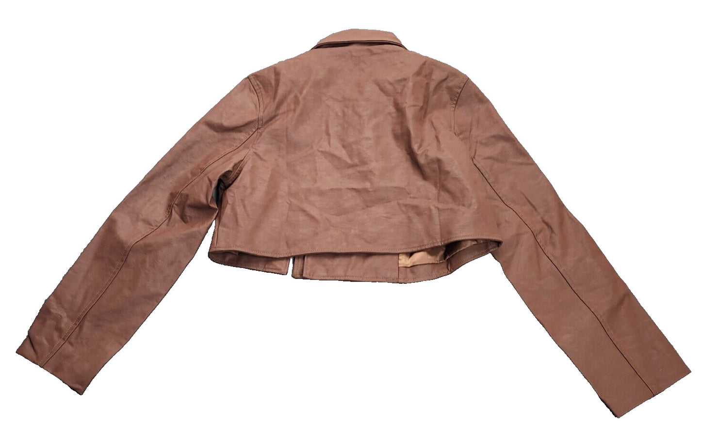Finesse Jacket Faux Leather Brown Short Moto Zipper Accent Casual Biker Size XS
