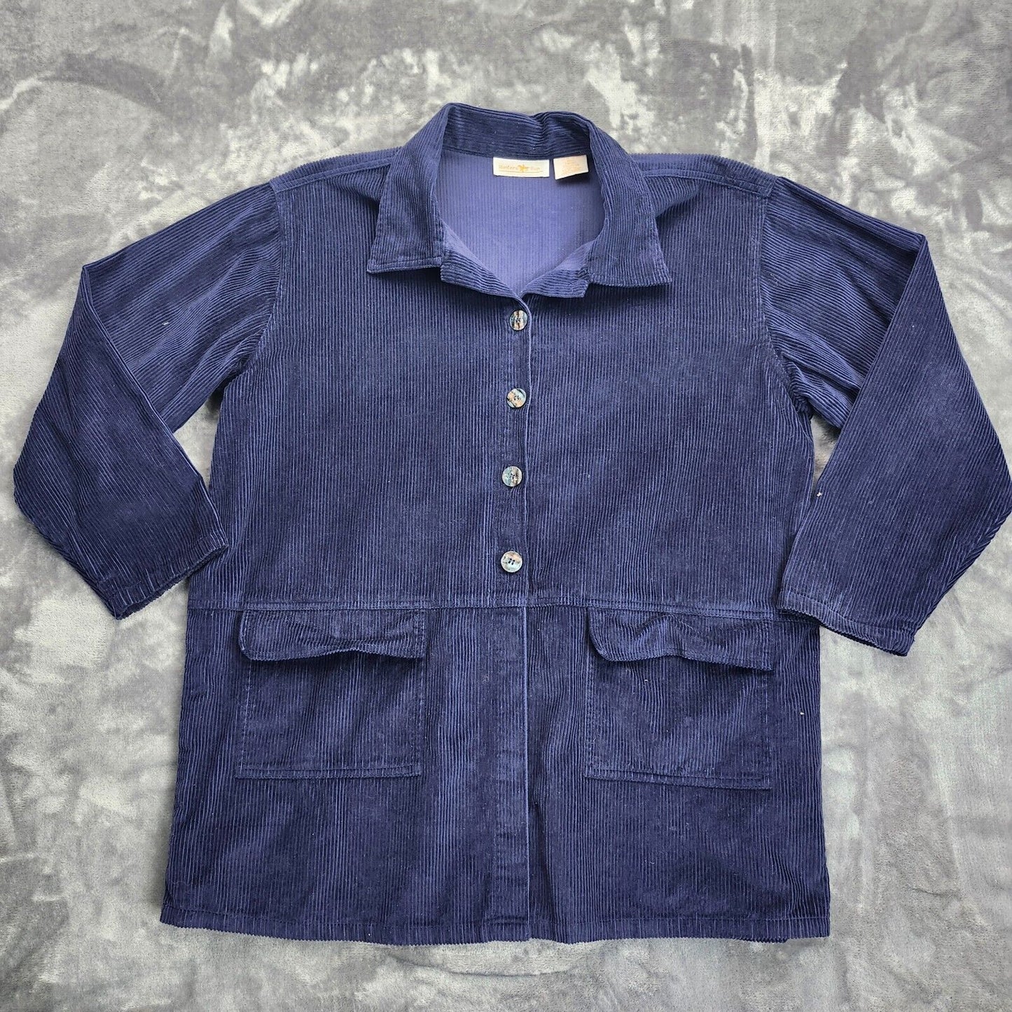 Corduroy Hunters Run Navy Blue Oversized Shirt Jacket, Large Buttons Pockets A6
