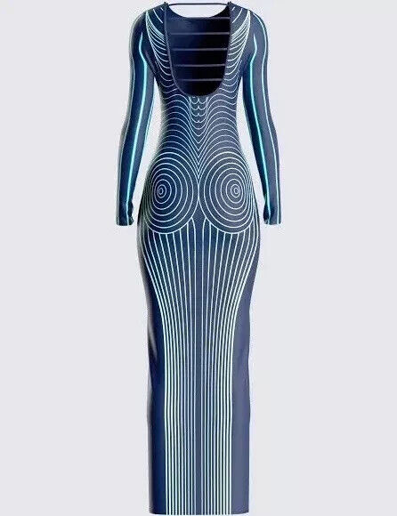Finesse Women’s Larisa Body Blue Print Bodycon Maxi Dress Size 2XL
