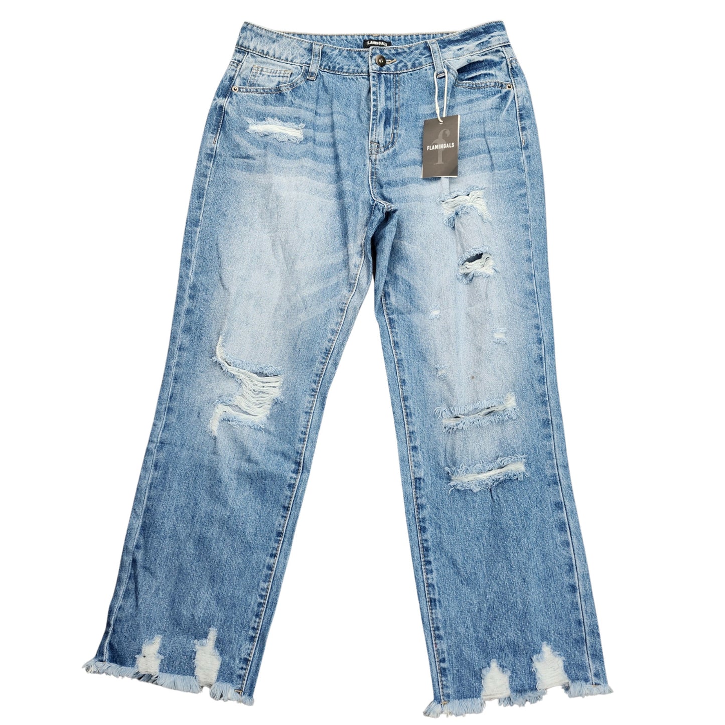 Flamingals Women's High Waist Straight Ripped Blue Jeans Size Medium