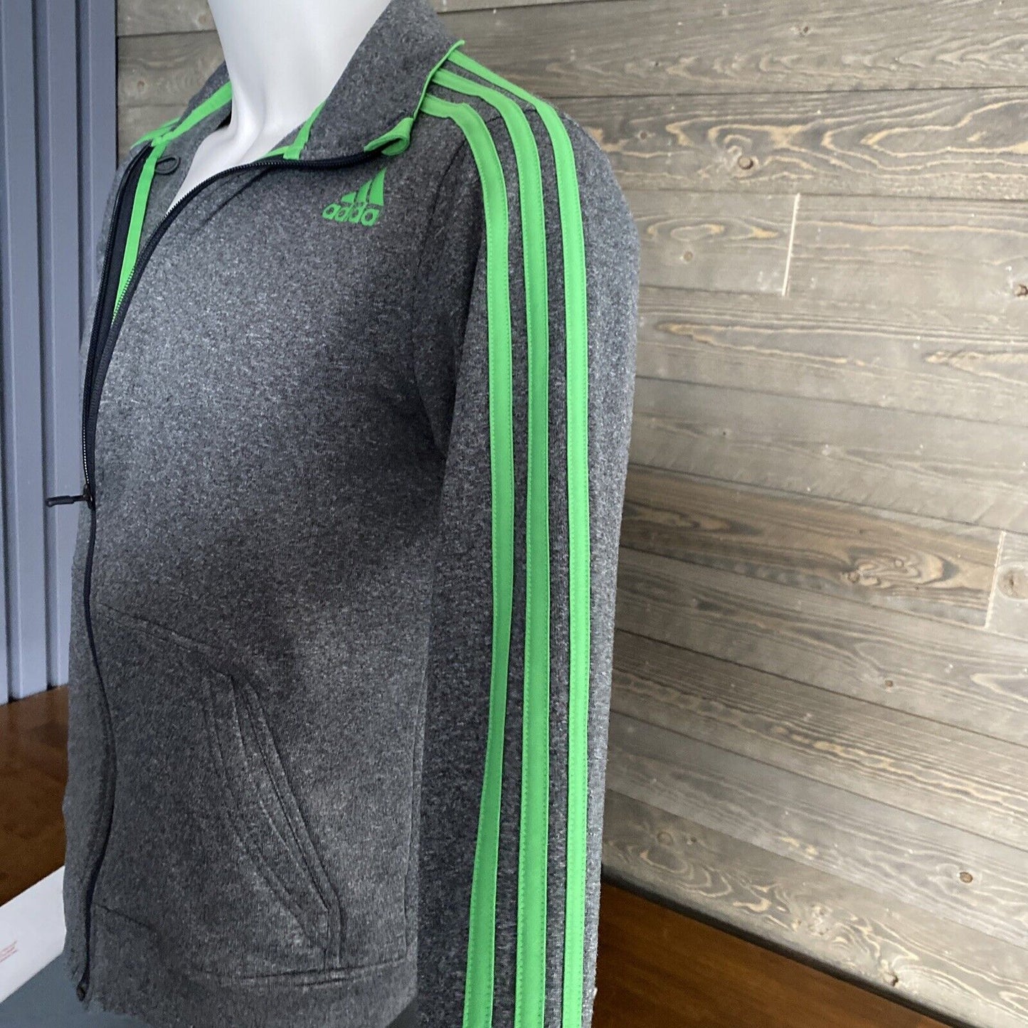 VTG Adidas Mens Zip Up Track Jacket Gray And Green Size Small