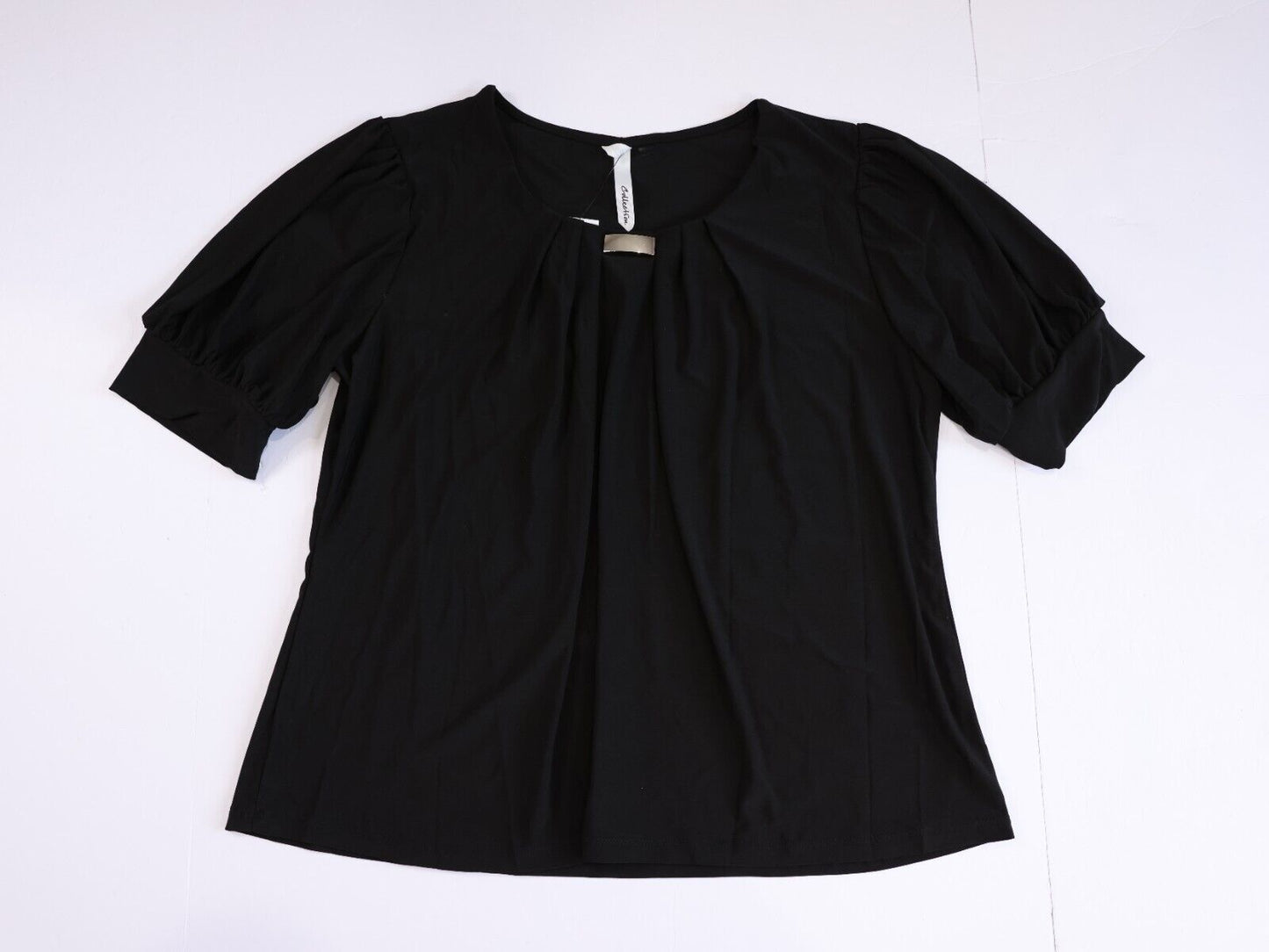 NY Collection Women's Double Flutter Sleeve Swiss Dot Top (Black, Petite Large)