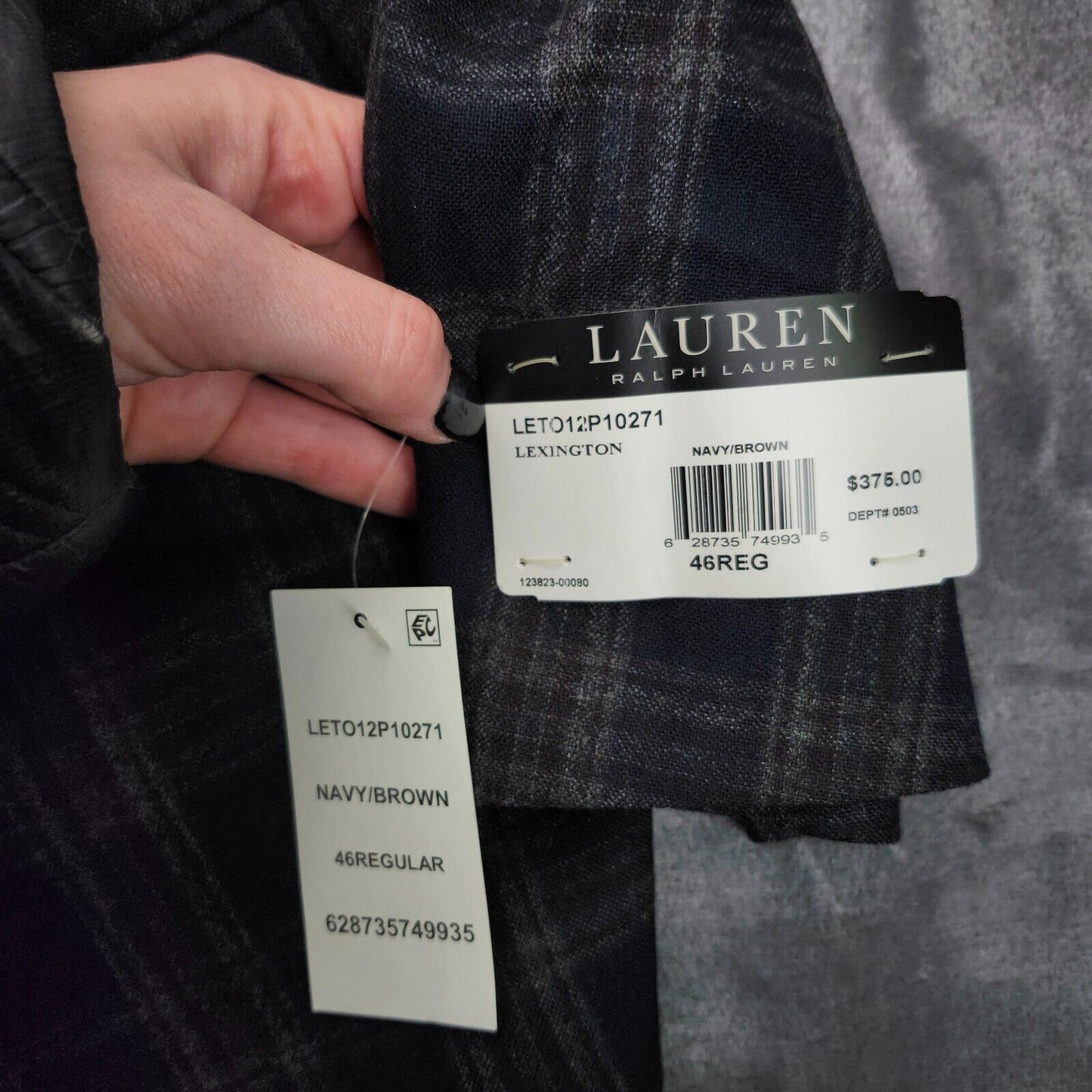 Lauren Ralph Lauren Polyester Blue Plaid Suit Jacket Blazer 46R NWT