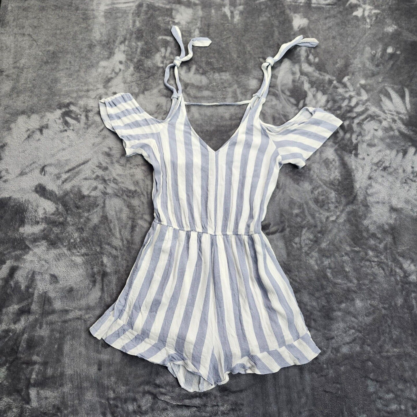 American Eagle Outfitters Small Striped Blue & White Romper Ruffle Lined Shorts