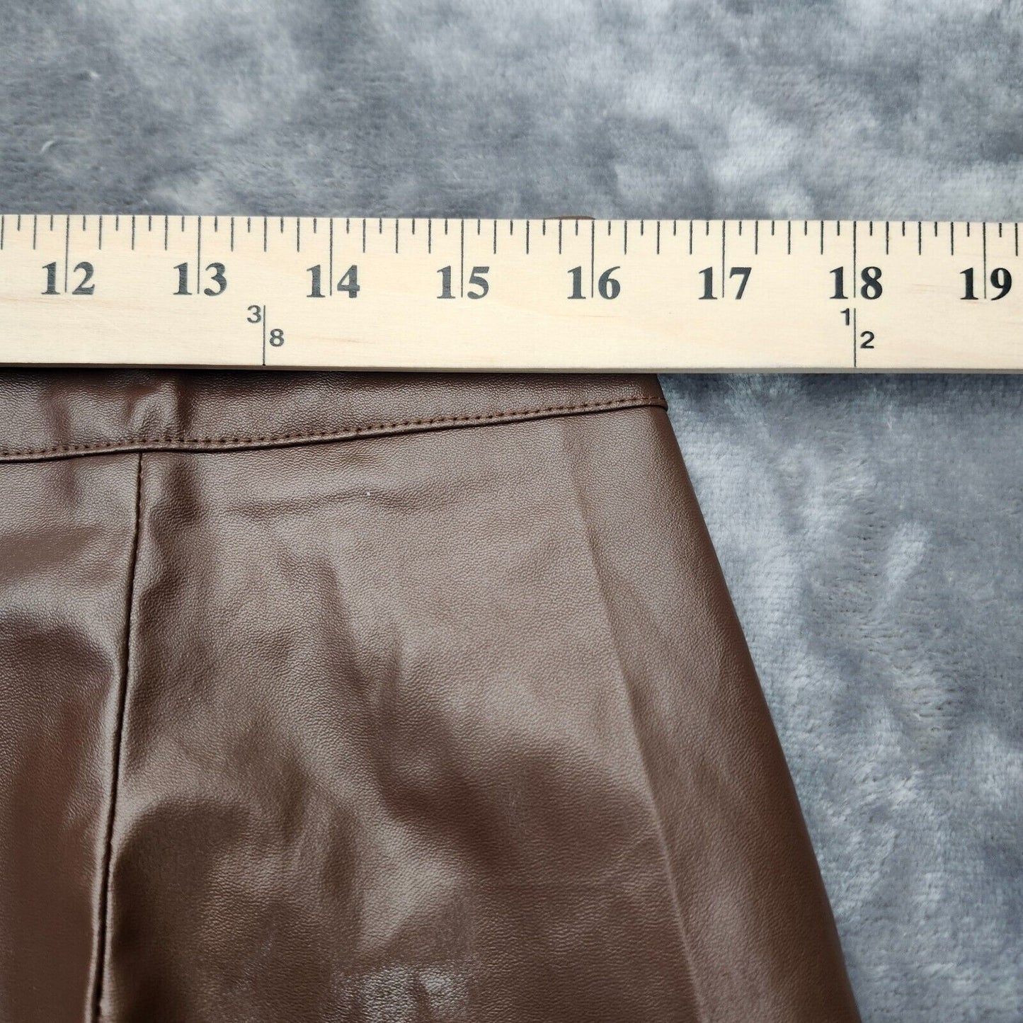 MICAS Contrast Brown Faux Leather And Linen Slit Asymmetrical Skirt XL